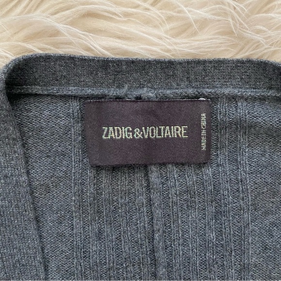 Zadig & Voltaire Gray Open Front Long Sleeve Minimalist Knit Cardigan Sweater - Picture 10 of 10